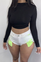 Black Pink Fluorescent Yellow O Neck Long Sleeve Patchwork Solid backless Bandage HOLLOWED OUT crop top Tops