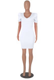 Fashion Casual Solid Basic V Neck Short Sleeve Dress Dresses