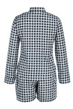 Fashion Casual Plaid Print Patchwork Turndown Collar Long Sleeve Two Pieces