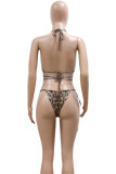 Fashion Sexy Print Leopard Bandage Backless Swimwears Three-piece Set (With Paddings)