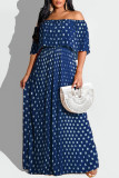 Fashion Casual Dot Print Patchwork Backless Off the Shoulder Long Dress