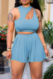 Fashion Casual Solid Hollowed Out O Neck Sleeveless Two Pieces