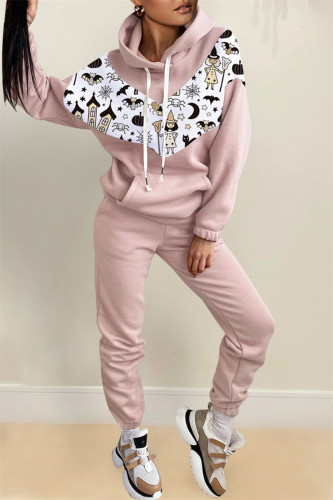 Fashion Casual Print Patchwork Hooded Collar Long Sleeve Two Pieces