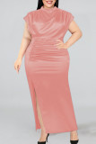Fashion Casual Plus Size Solid Slit Fold Half A Turtleneck Evening Dress