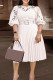 Fashion Casual Solid Hollowed Out Patchwork O Neck Pleated Plus Size Dresses (Without Belt)