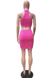 Fashion Sexy Solid Patchwork See-through O Neck Sleeveless Two Pieces