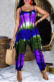 Fashion Casual Print Embroidery Backless Spaghetti Strap Regular Jumpsuits