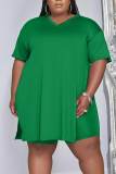 Casual Solid Patchwork V Neck Plus Size Two Pieces