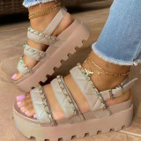 Casual Patchwork Metal Accessories Decoration Opend Comfortable Out Door Wedges Shoes
