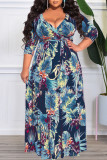 Sexy Print Frenulum V Neck Straight Plus Size Dresses