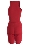 Casual Solid Patchwork O Neck Sleeveless Two Pieces