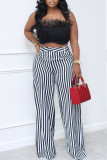 Fashion Casual Striped Print Patchwork Regular High Waist Trousers