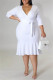 Fashion Casual Solid Bandage Patchwork V Neck Wrapped Skirt Plus Size Dresses