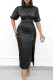 Fashion Casual Solid Slit Fold Turtleneck One Step Skirt Plus Size Dresses
