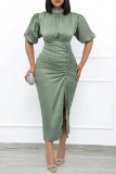 Fashion Casual Solid Slit Fold Turtleneck One Step Skirt Plus Size Dresses