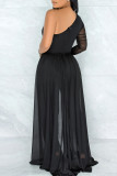 Sexy Solid Patchwork See-through Oblique Collar Regular Jumpsuits