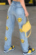 Fashion Casual Print Patchwork High Waist Regular Denim Jeans