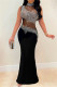 Fashion Sexy Patchwork Hot Drilling See-through Half A Turtleneck Evening Dress
