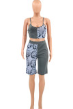 Casual Street Print Patchwork Spaghetti Strap Sleeveless Two Pieces