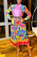 Casual Elegant Print Patchwork Buckle Fold Turndown Collar Shirt Dress Dresses(Without Belt)
