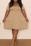 Casual Solid Patchwork Fold O Neck A Line Plus Size Dresses