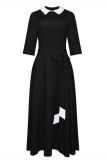 Fashion Casual Solid Patchwork Turndown Collar Long Sleeve Dresses