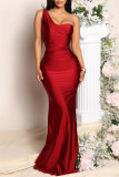 Fashion Sexy Solid Backless One Shoulder Evening Dress Dresses