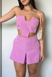 Sexy Solid Patchwork Strapless Sleeveless Two Pieces