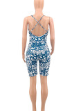 Sexy Street Print Patchwork Backless V Neck Skinny Rompers