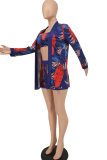 Casual Print Patchwork Strapless Long Sleeve Three Pieces