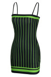 Sexy Striped Print Patchwork Spaghetti Strap Pencil Skirt Dresses