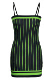 Sexy Striped Print Patchwork Spaghetti Strap Pencil Skirt Dresses