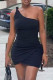 Fashion Sexy Solid Bandage Backless One Shoulder Sleeveless Dress Dresses