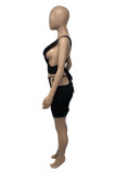 Fashion Sexy Solid Hollowed Out Backless Cross Straps V Neck Sleeveless Two Pieces