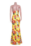 Sexy Print Hollowed Out Patchwork Spaghetti Strap Straight Dresses