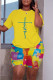 Fashion Casual Print Basic O Neck Short Sleeve Two Pieces