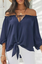 Fashion Casual Print Bandage Backless Off the Shoulder Tops