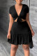 Sexy Solid Bandage Patchwork Fold V Neck Short Sleeve Two Pieces