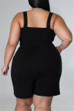 Sexy Casual Solid Backless Square Collar Plus Size Romper