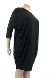 Fashion Casual Solid Fold O Neck Plus Size Dresses