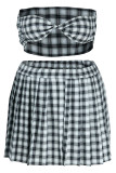 Sexy Plaid Print Patchwork Strapless Plus Size Two Pieces