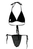 Sexy Vacation Patchwork Draw String Hot Drill Swimwears