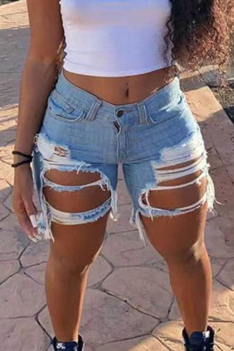 Sexy Street Solid Ripped Patchwork Plus Size Jeans