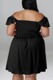 Casual Sweet Solid Patchwork Fold Off the Shoulder A Line Plus Size Dresses