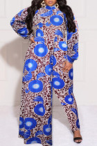 Fashion Casual Print Patchwork Asymmetrical Half A Turtleneck Plus Size Jumpsuits