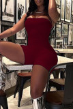 Sexy Solid Patchwork Backless Strapless Skinny Rompers