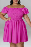 Casual Sweet Solid Patchwork Fold Off the Shoulder A Line Plus Size Dresses