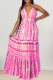 Sexy Print Patchwork Backless Halter Straight Dresses