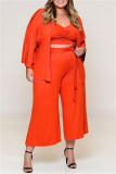 Fashion Casual Solid Patchwork V Neck Plus Size Three-piece Set