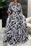 Fashion Casual Print Patchwork O Neck Plus Size Two Pieces